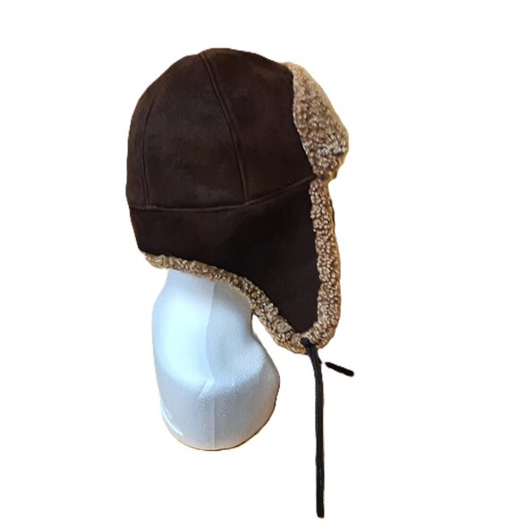 Vintage Brown Sheepskin Aviator Hat Suede Trapper Cap Canada Small Indie Grunge - Picture 2 of 5